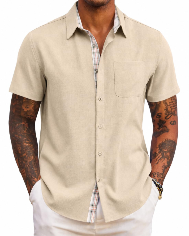 Ethan Men’s Short Sleeve Shirt – Lightweight Casual Summer Beach Shirt with Pocket