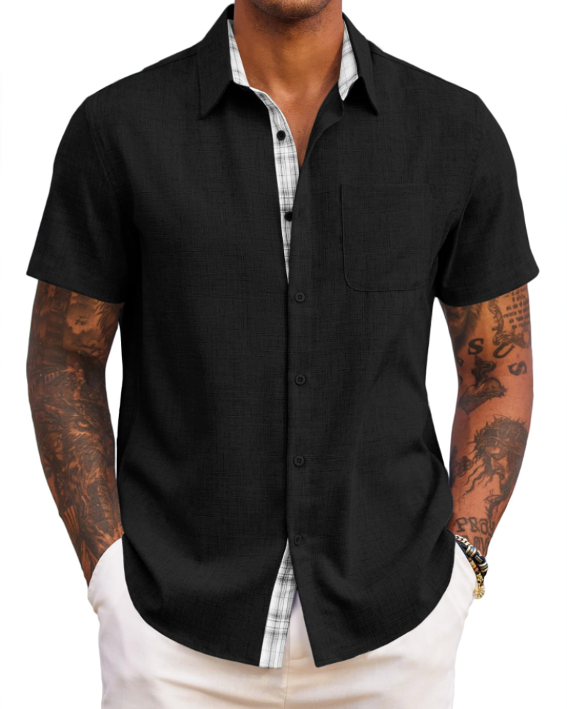 Ethan Men’s Short Sleeve Shirt – Lightweight Casual Summer Beach Shirt with Pocket