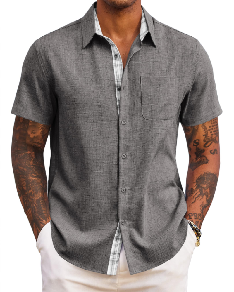 Ethan Men’s Short Sleeve Shirt – Lightweight Casual Summer Beach Shirt with Pocket