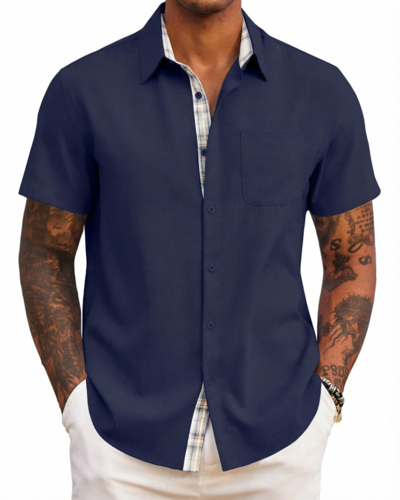 Ethan Men’s Short Sleeve Shirt – Lightweight Casual Summer Beach Shirt with Pocket