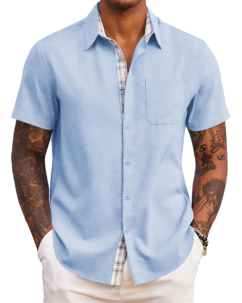 Ethan Men’s Short Sleeve Shirt – Lightweight Casual Summer Beach Shirt with Pocket