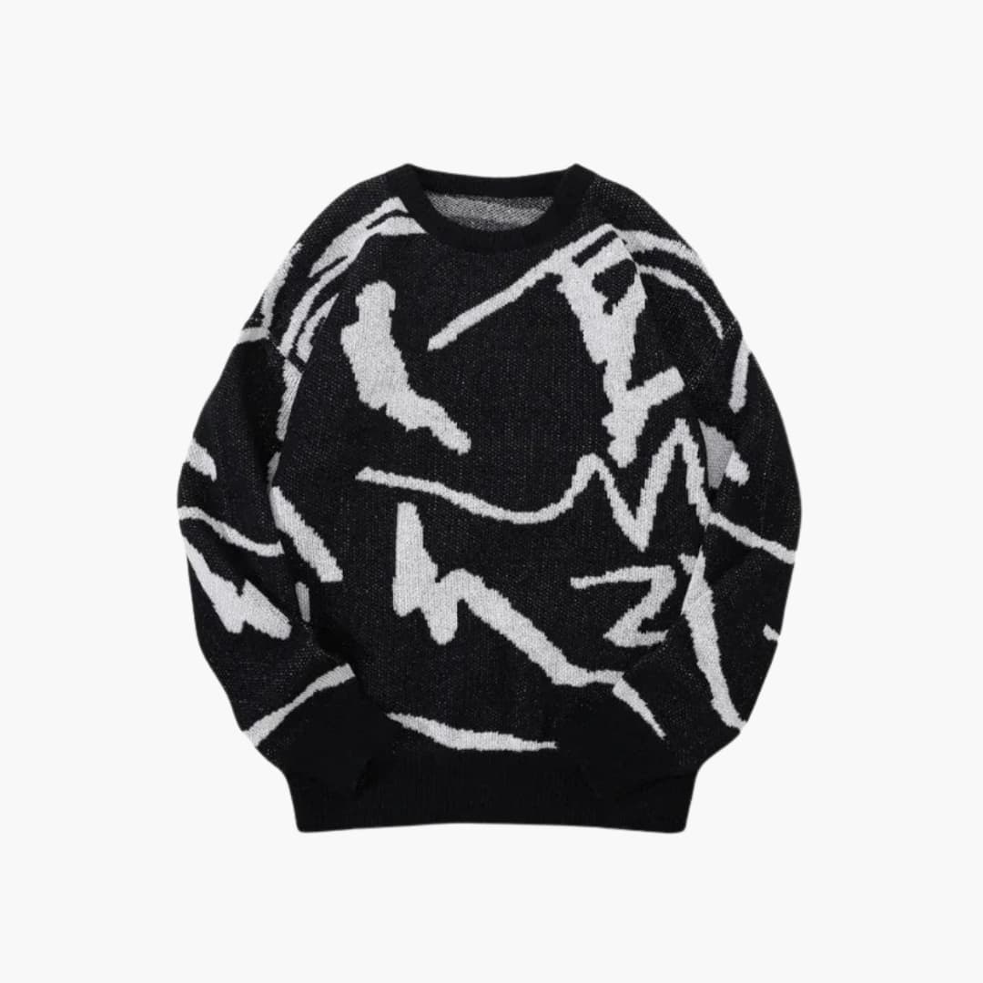 Carl Men's Abstract Knit Sweater – Crew Neck Ribbed Warm Winter Pullover