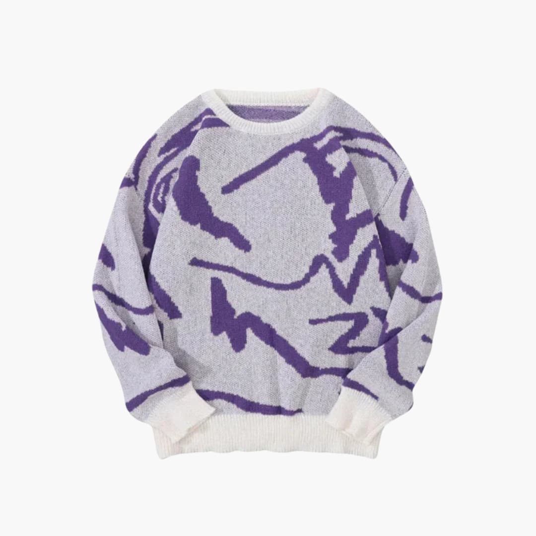 Carl Men's Abstract Knit Sweater – Crew Neck Ribbed Warm Winter Pullover