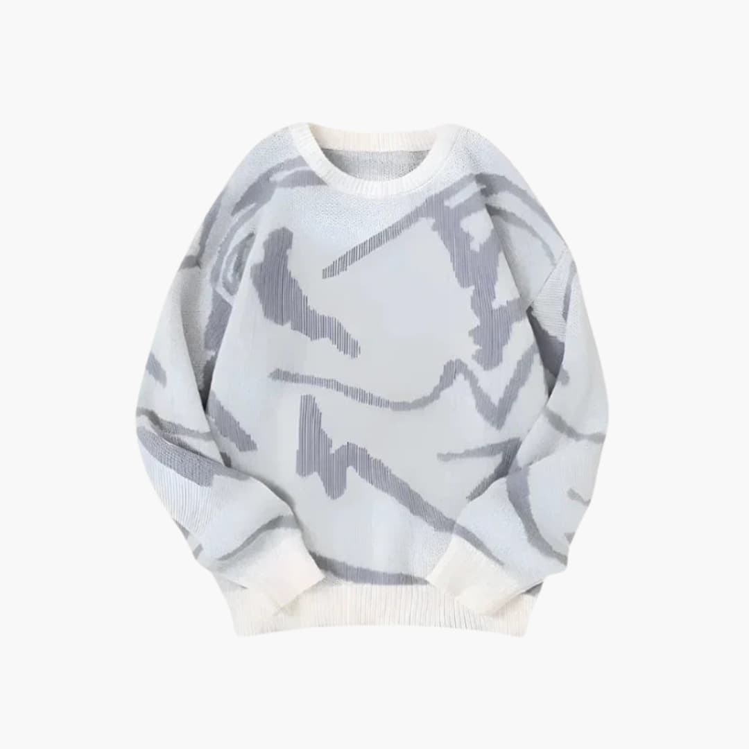 Carl Men's Abstract Knit Sweater – Crew Neck Ribbed Warm Winter Pullover