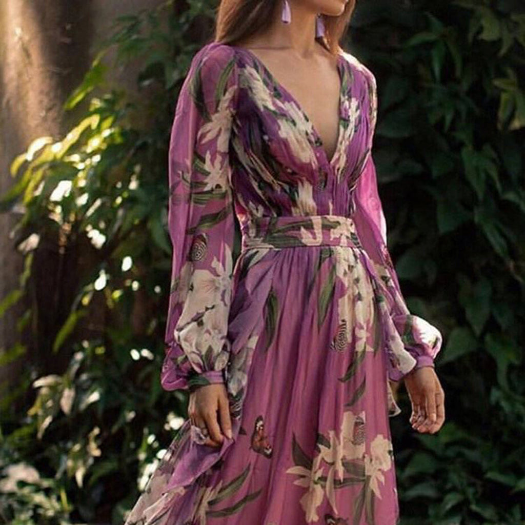 Natalia Women's Purple Maxi Dress – Lightweight Printed Summer Dress