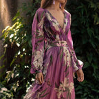 Natalia Women's Purple Maxi Dress – Lightweight Printed Summer Dress