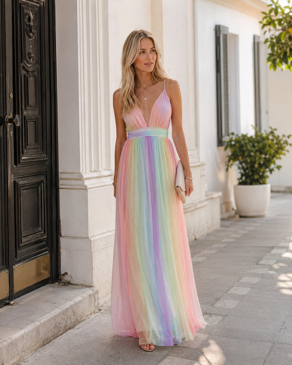 Isabelle Women's Rainbow Maxi Dress – Sleeveless Gradient Summer Dress for Events