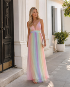 Isabelle Women's Rainbow Maxi Dress – Sleeveless Gradient Summer Dress for Events