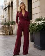 Eleyna Women’s Blazer Jumpsuit – Wide Leg V-Neck Dressy One-Piece for Work & Events