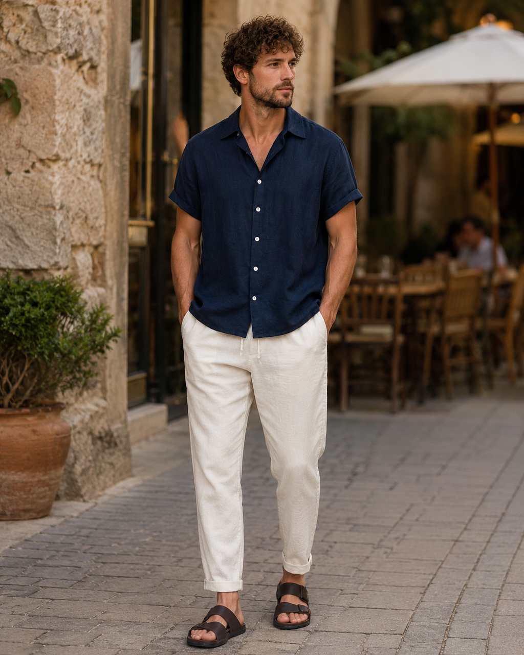Richard Men's Summer Two-Piece Set – Short Sleeve Shirt & Elastic Waist Pants