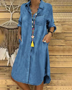 Morgane Women’s Denim Shirt Dress – Lightweight Button-Up Midi Dress with Flattering Fit