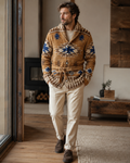 Arman Men's Jacquard Cardigan – Western Knit Sweater for Casual Weekend Style