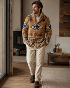 Arman Men's Jacquard Cardigan – Western Knit Sweater for Casual Weekend Style