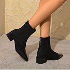 Gracia Women's Suede Ankle Boots – Patent Detail Block Heel Non-Slip Boots