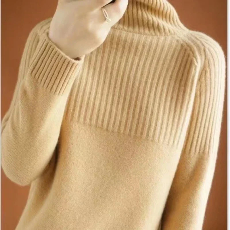 Luan Women's Turtleneck Sweater – Soft Ribbed Knit Relaxed Winter Pullover