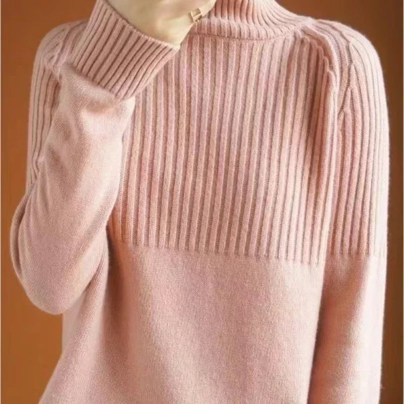 Luan Women's Turtleneck Sweater – Soft Ribbed Knit Relaxed Winter Pullover