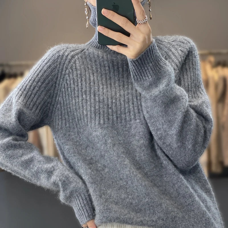 Luan Women's Turtleneck Sweater – Soft Ribbed Knit Relaxed Winter Pullover
