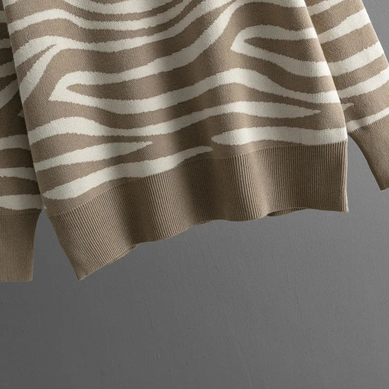 Delaney Women's Cashmere Set – Zebra Print Fitted Casual Lounge Outfit