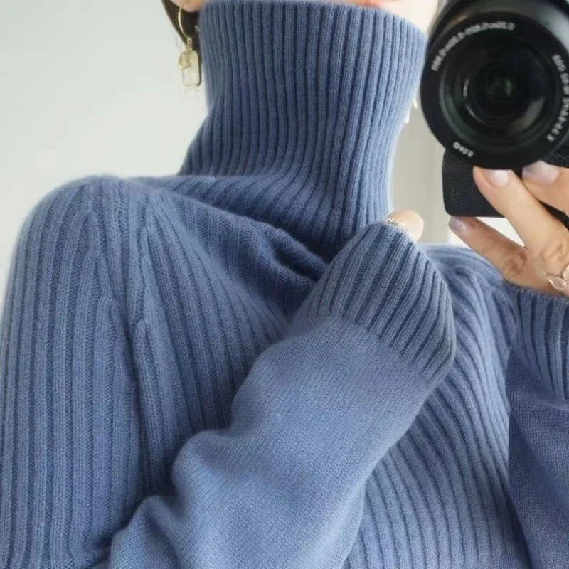 Luan Women's Turtleneck Sweater – Soft Ribbed Knit Relaxed Winter Pullover
