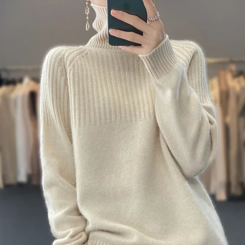 Luan Women's Turtleneck Sweater – Soft Ribbed Knit Relaxed Winter Pullover