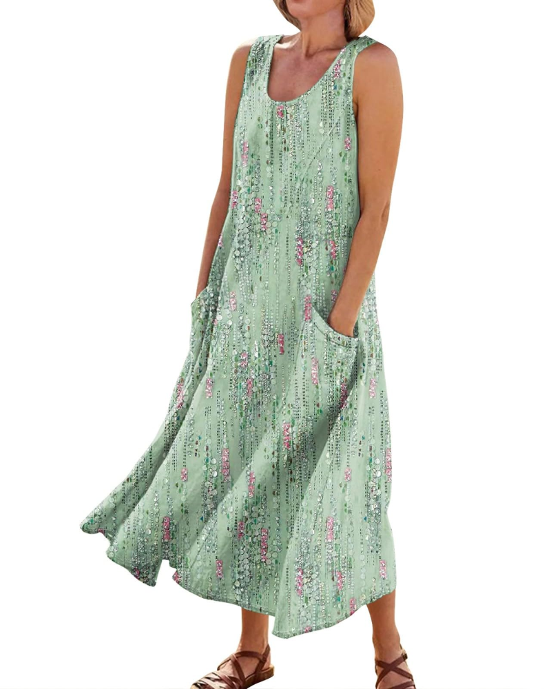 Lily Women's Boho Floral Maxi Dress – V-Neck Short Sleeve Dress with Pockets