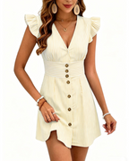 Evelyn Women’s Striped Skater Mini Dress – Deep V Neck Ruffle Summer Dress