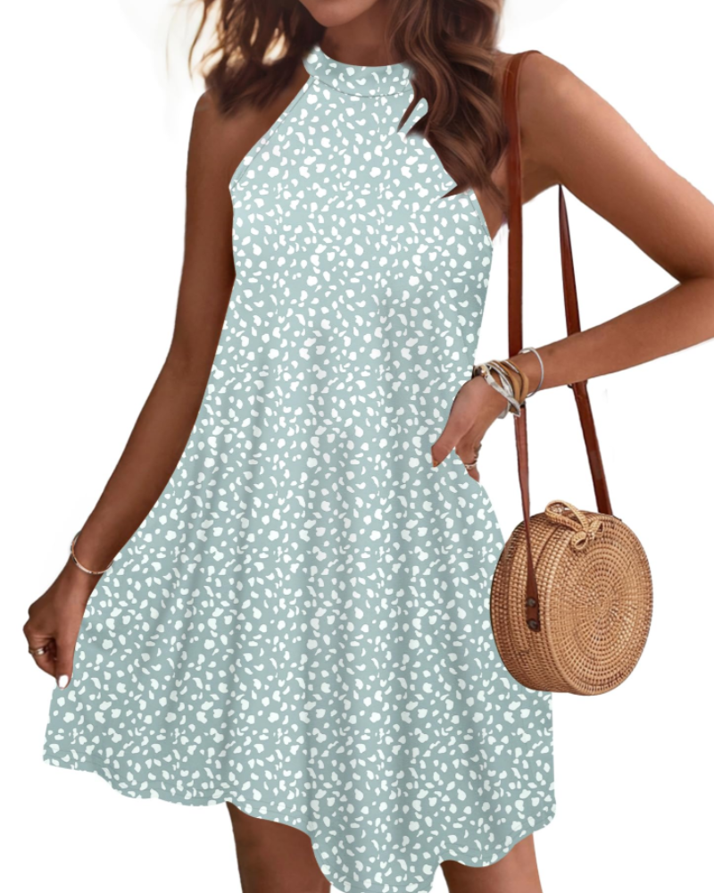 Georgia Women's Halter Mini Dress – Open Back A-Line Dress with Side Pockets
