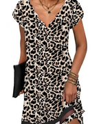 Brooke Women's V-Neck Tunic Dress – Short Sleeve Casual Mini Dress with Flowy Hem