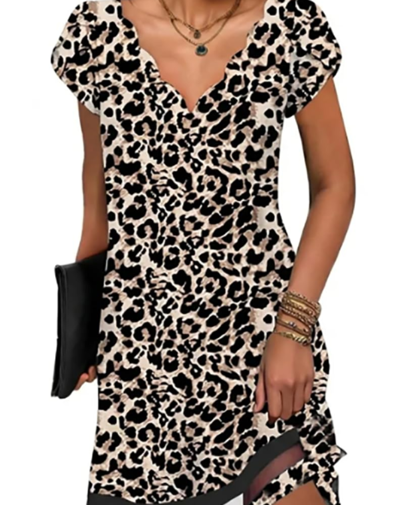 Brooke Women's V-Neck Tunic Dress – Short Sleeve Casual Mini Dress with Flowy Hem