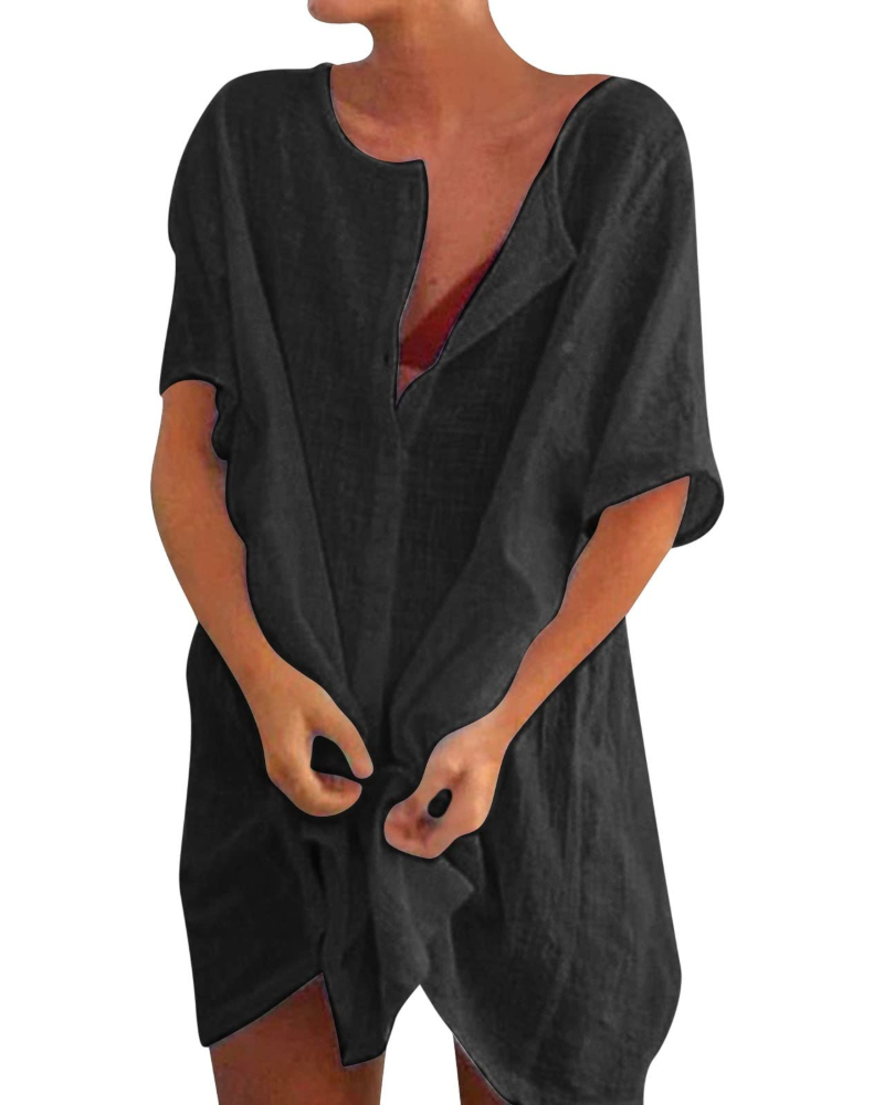 Clara Women's Beach Cover-Up Tunic Dress – Lightweight Side Slit Vacation Kaftan