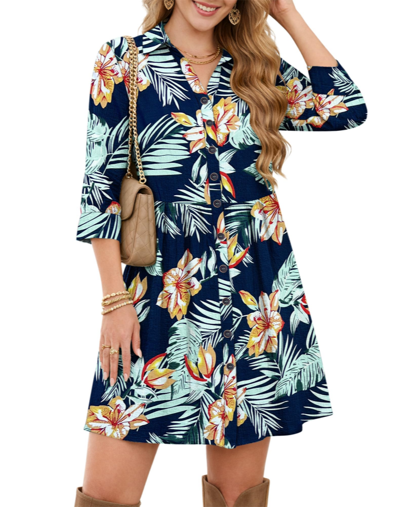 Avery Women's Shirt Dress – V-Neck Empire Waist Button Midi with Pockets