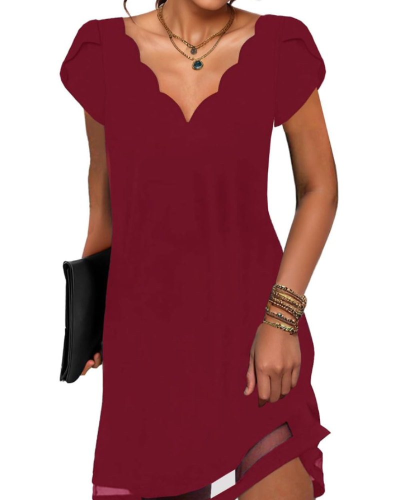 Brooke Women's V-Neck Tunic Dress – Short Sleeve Casual Mini Dress with Flowy Hem