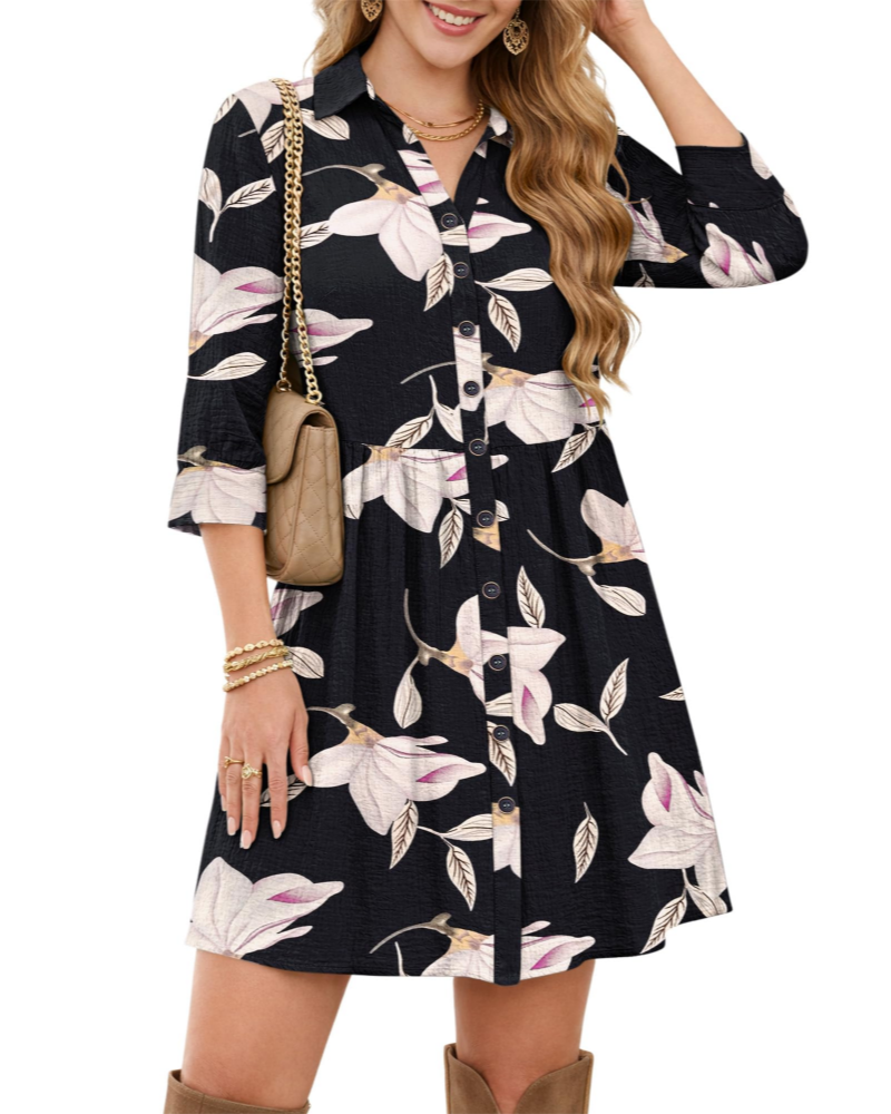 Avery Women's Shirt Dress – V-Neck Empire Waist Button Midi with Pockets