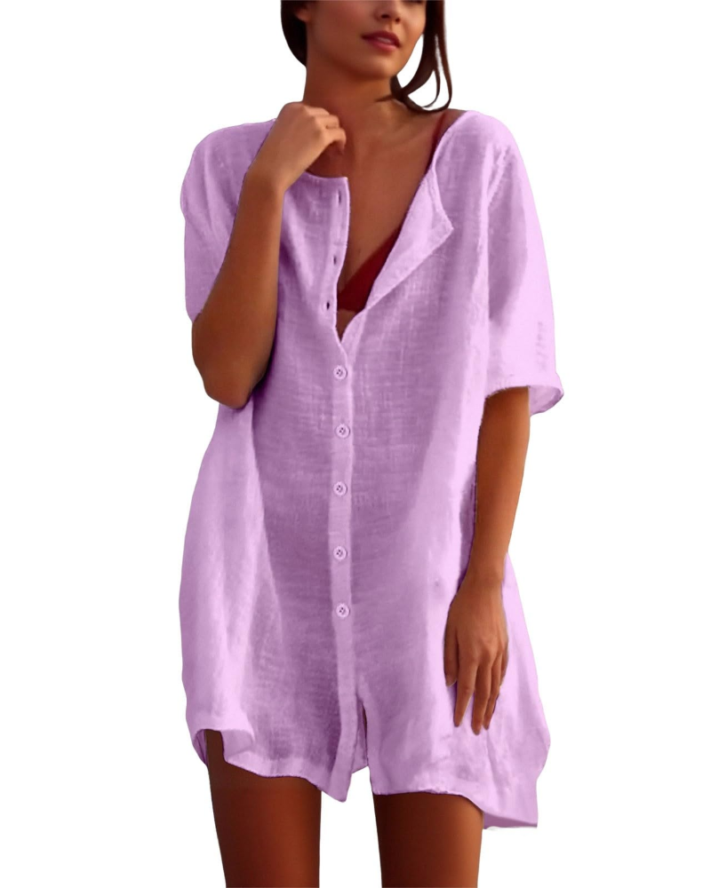 Clara Women's Beach Cover-Up Tunic Dress – Lightweight Side Slit Vacation Kaftan