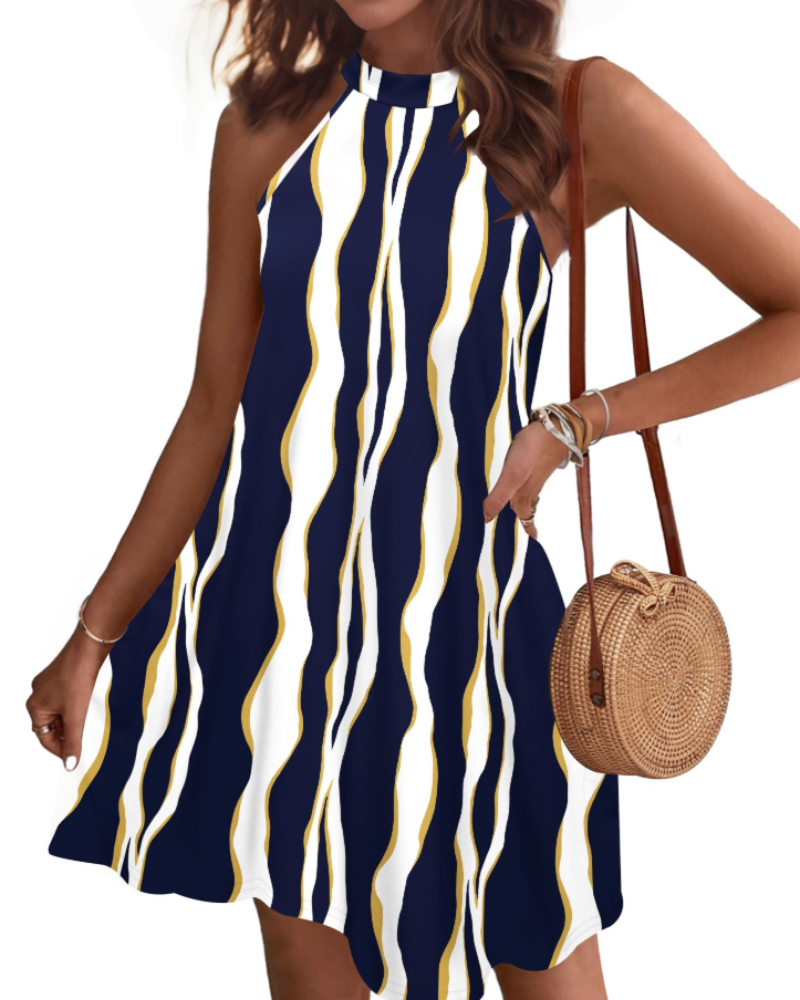 Georgia Women's Halter Mini Dress – Open Back A-Line Dress with Side Pockets