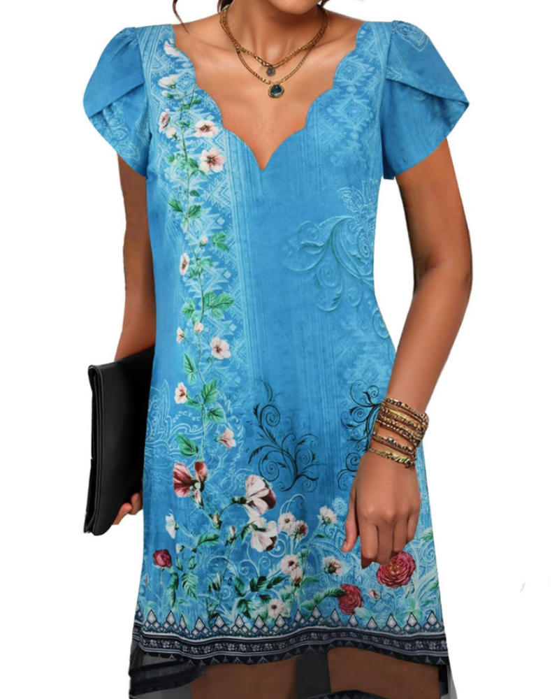 Brooke Women's V-Neck Tunic Dress – Short Sleeve Casual Mini Dress with Flowy Hem