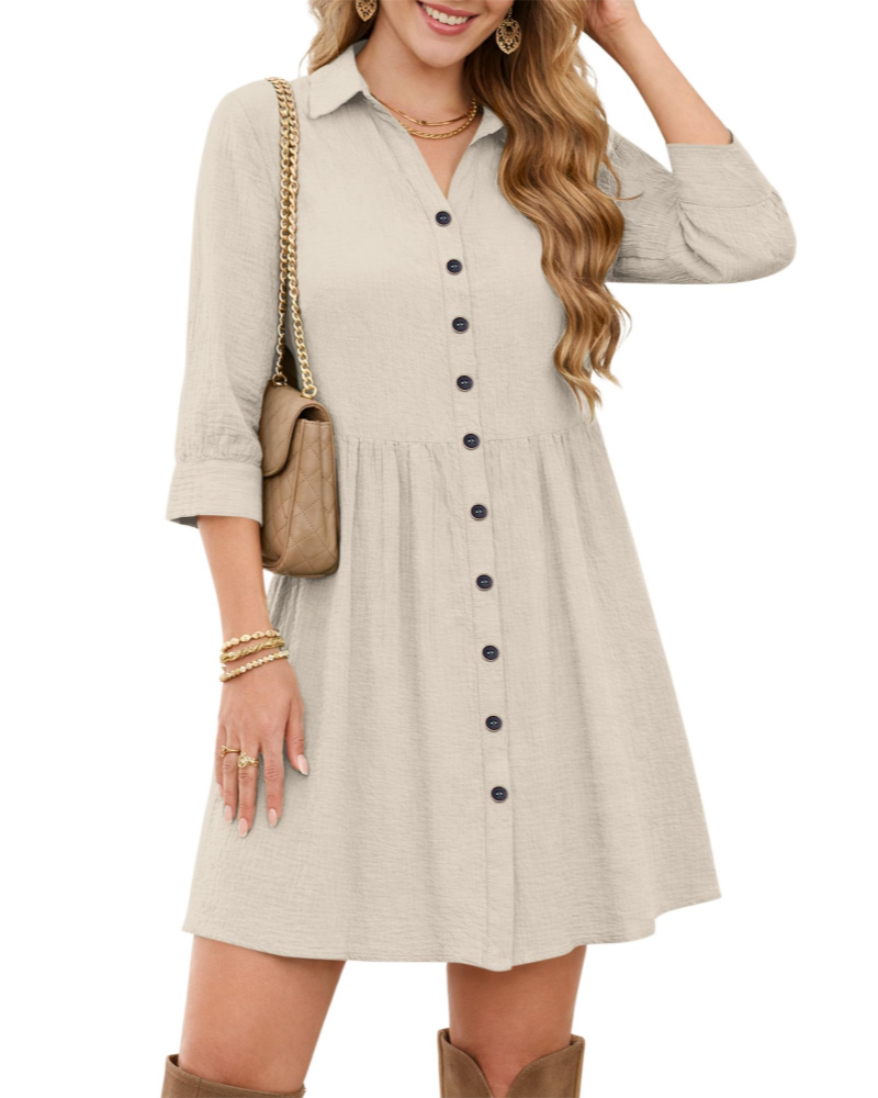 Avery Women's Shirt Dress – V-Neck Empire Waist Button Midi with Pockets