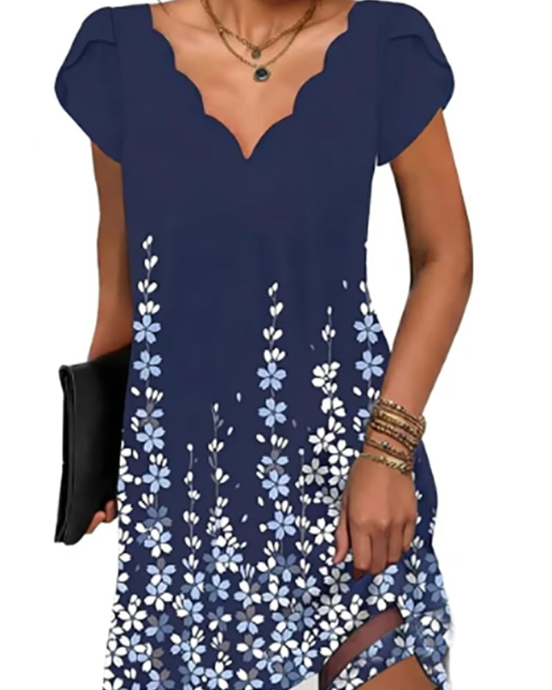 Brooke Women's V-Neck Tunic Dress – Short Sleeve Casual Mini Dress with Flowy Hem