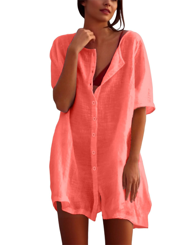 Clara Women's Beach Cover-Up Tunic Dress – Lightweight Side Slit Vacation Kaftan