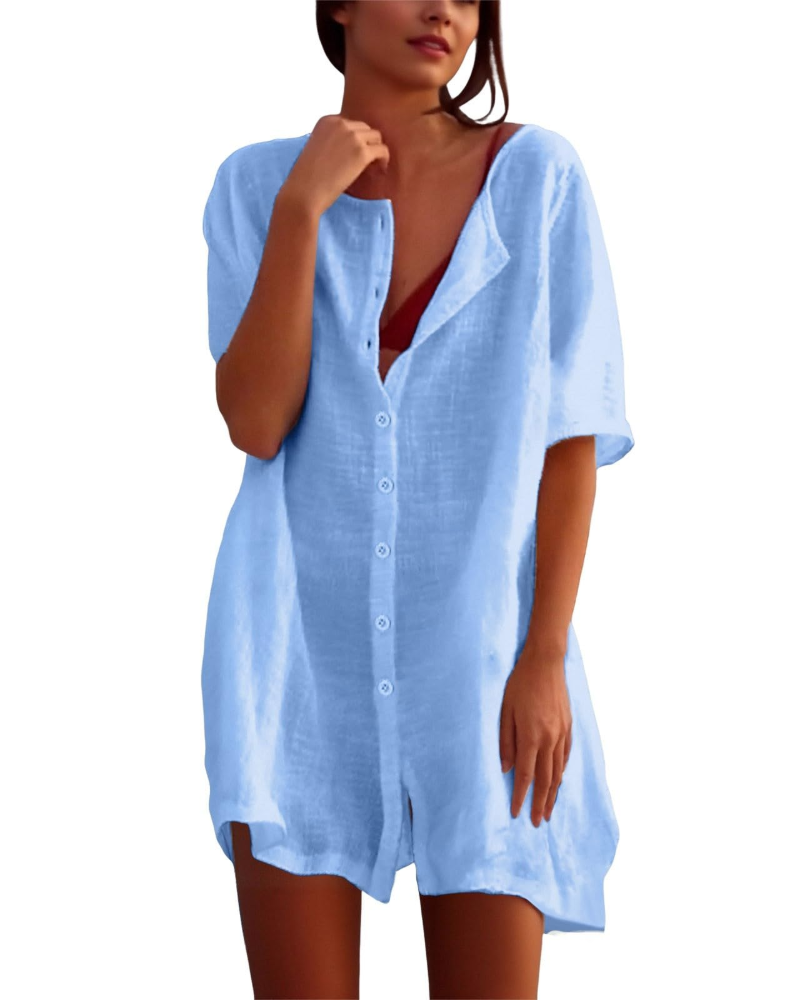 Clara Women's Beach Cover-Up Tunic Dress – Lightweight Side Slit Vacation Kaftan