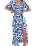 Vivian Women's Boho Maxi Dress – Deep V-Neck Kimono Sleeve Floral Dress with Slit