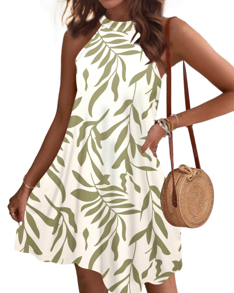 Georgia Women's Halter Mini Dress – Open Back A-Line Dress with Side Pockets