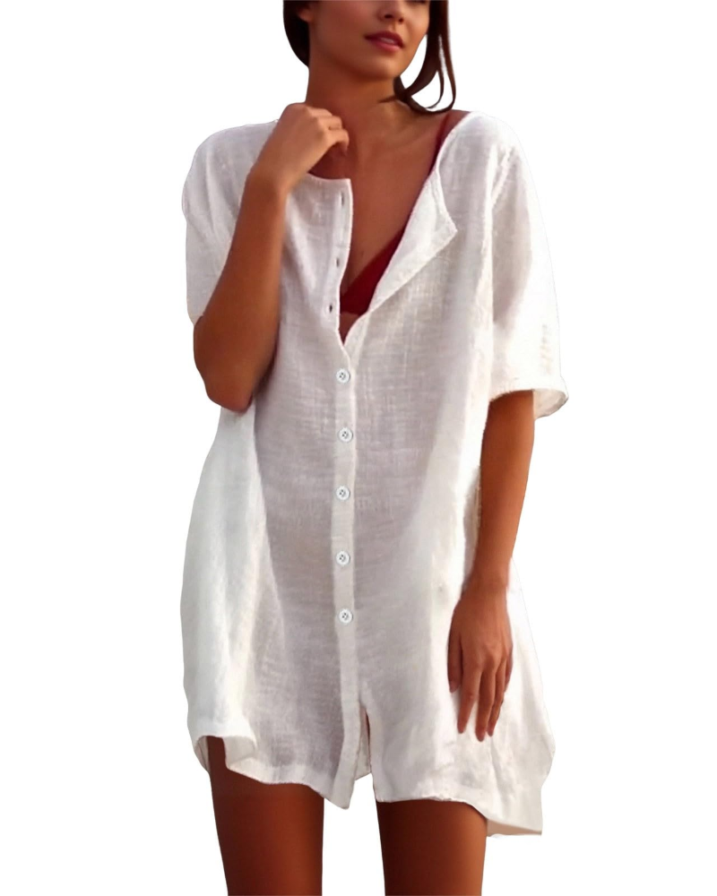 Clara Women's Beach Cover-Up Tunic Dress – Lightweight Side Slit Vacation Kaftan