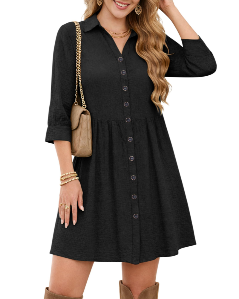 Avery Women's Shirt Dress – V-Neck Empire Waist Button Midi with Pockets