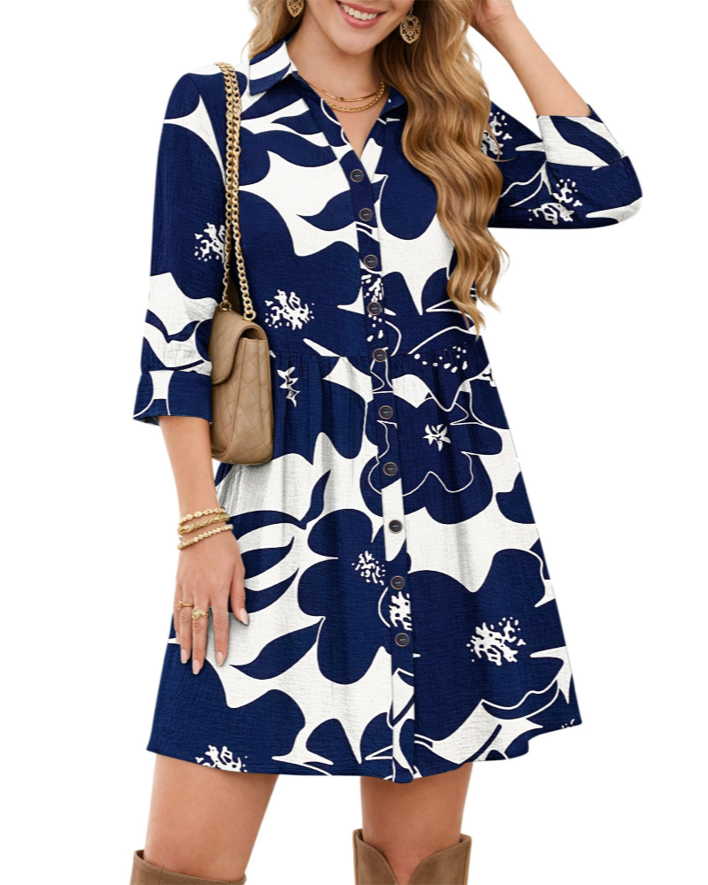 Avery Women's Shirt Dress – V-Neck Empire Waist Button Midi with Pockets