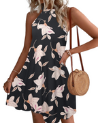 Georgia Women's Halter Mini Dress – Open Back A-Line Dress with Side Pockets