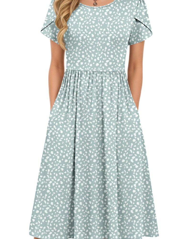 Sofia Women's Midi Summer Dress – A-Line Elastic Waist Dress with Petal Sleeves & Pockets