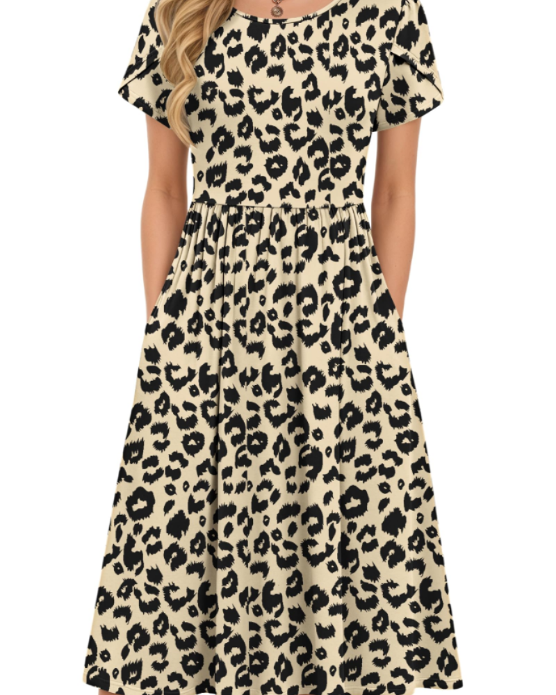 Sofia Women's Midi Summer Dress – A-Line Elastic Waist Dress with Petal Sleeves & Pockets