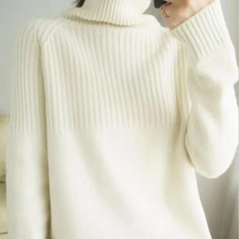Luan Women's Turtleneck Sweater – Soft Ribbed Knit Relaxed Winter Pullover