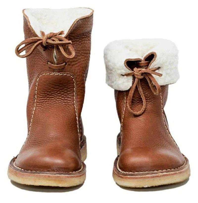Emersyn Women's Warm Boots – Waterproof PU Leather Winter Boots with Wool Lining